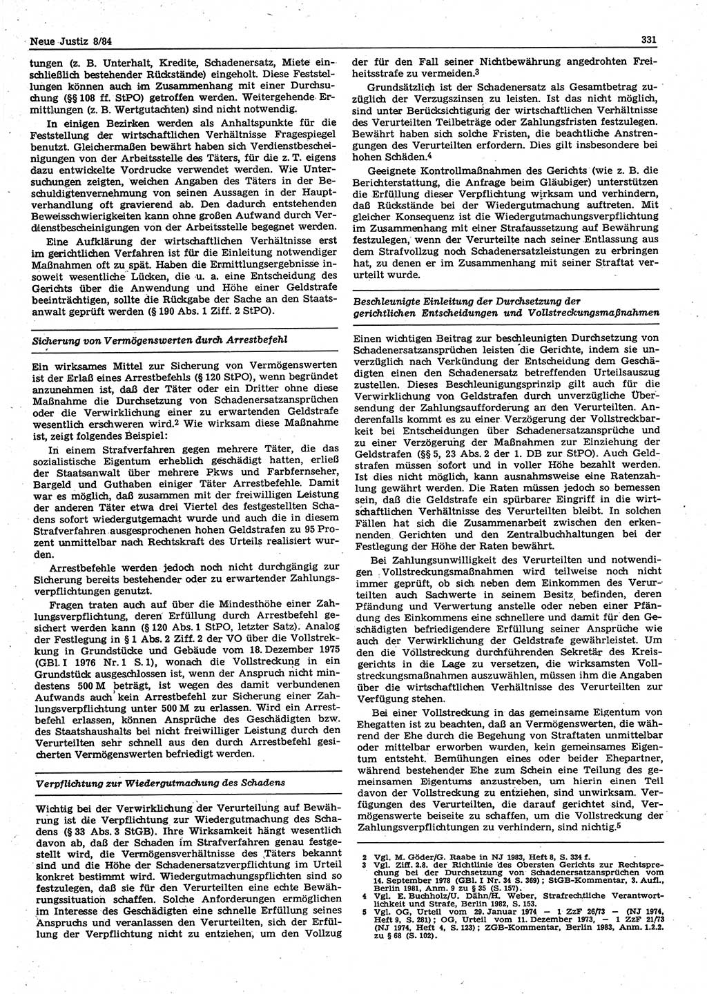 Neue Justiz (NJ), Zeitschrift für sozialistisches Recht und Gesetzlichkeit [Deutsche Demokratische Republik (DDR)], 38. Jahrgang 1984, Seite 331 (NJ DDR 1984, S. 331)