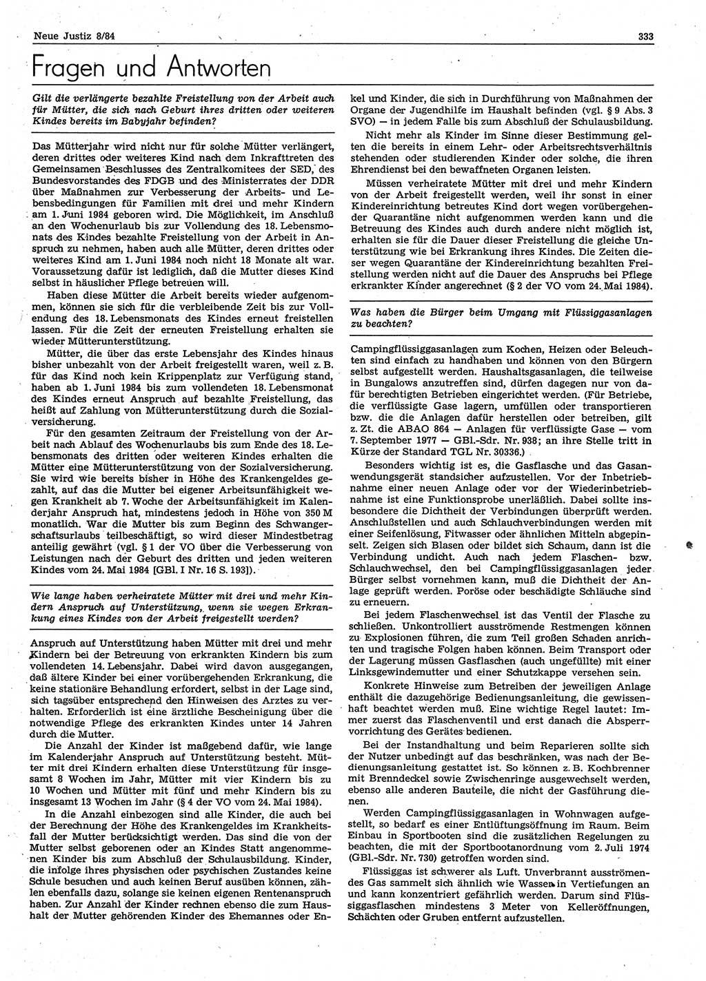 Neue Justiz (NJ), Zeitschrift für sozialistisches Recht und Gesetzlichkeit [Deutsche Demokratische Republik (DDR)], 38. Jahrgang 1984, Seite 333 (NJ DDR 1984, S. 333)