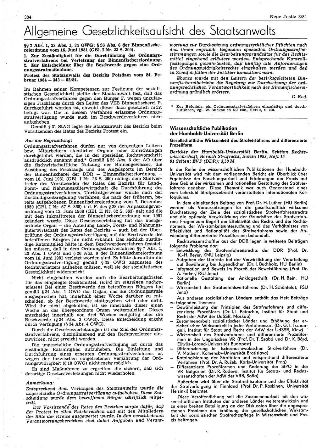 Neue Justiz (NJ), Zeitschrift für sozialistisches Recht und Gesetzlichkeit [Deutsche Demokratische Republik (DDR)], 38. Jahrgang 1984, Seite 334 (NJ DDR 1984, S. 334)