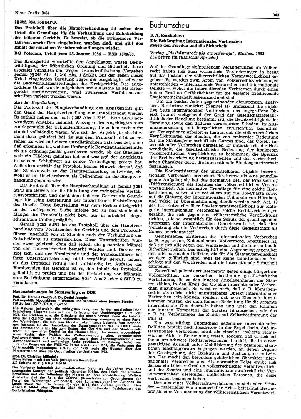 Neue Justiz (NJ), Zeitschrift für sozialistisches Recht und Gesetzlichkeit [Deutsche Demokratische Republik (DDR)], 38. Jahrgang 1984, Seite 343 (NJ DDR 1984, S. 343)