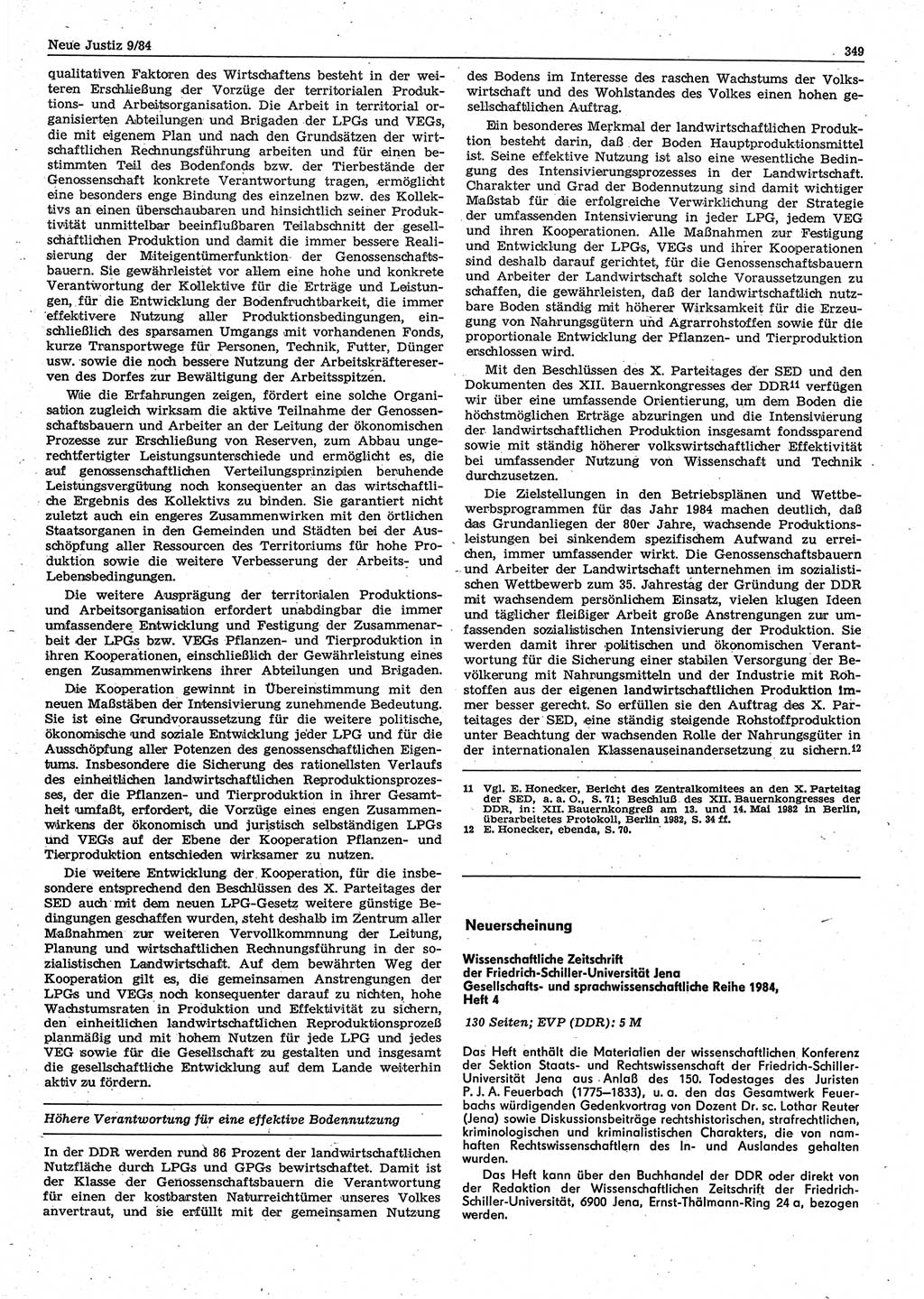 Neue Justiz (NJ), Zeitschrift für sozialistisches Recht und Gesetzlichkeit [Deutsche Demokratische Republik (DDR)], 38. Jahrgang 1984, Seite 349 (NJ DDR 1984, S. 349)