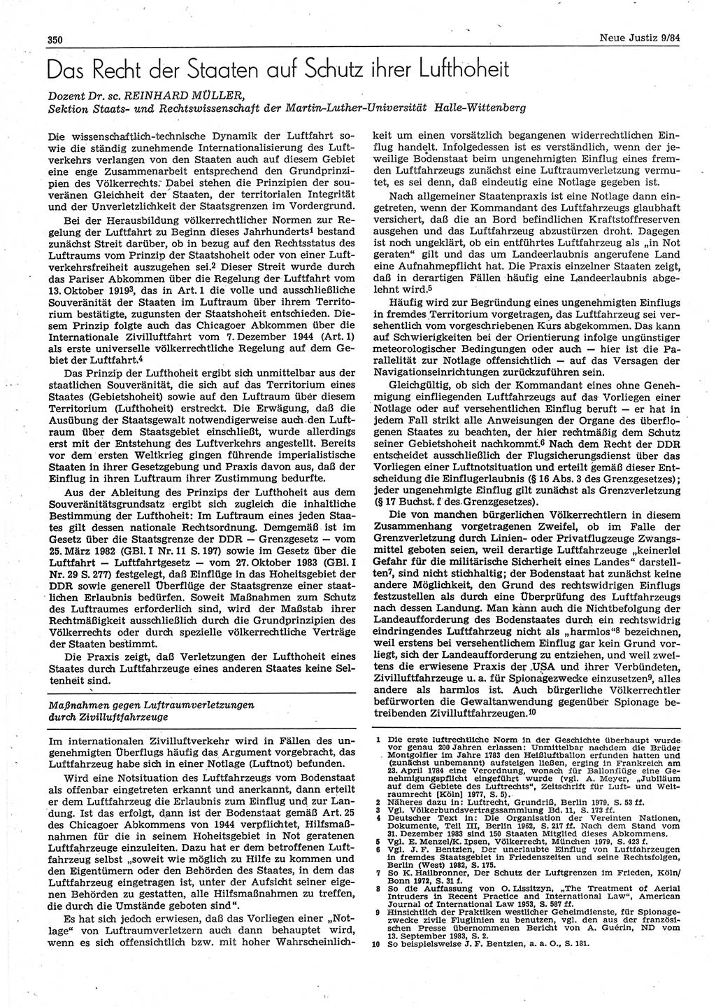 Neue Justiz (NJ), Zeitschrift für sozialistisches Recht und Gesetzlichkeit [Deutsche Demokratische Republik (DDR)], 38. Jahrgang 1984, Seite 350 (NJ DDR 1984, S. 350)
