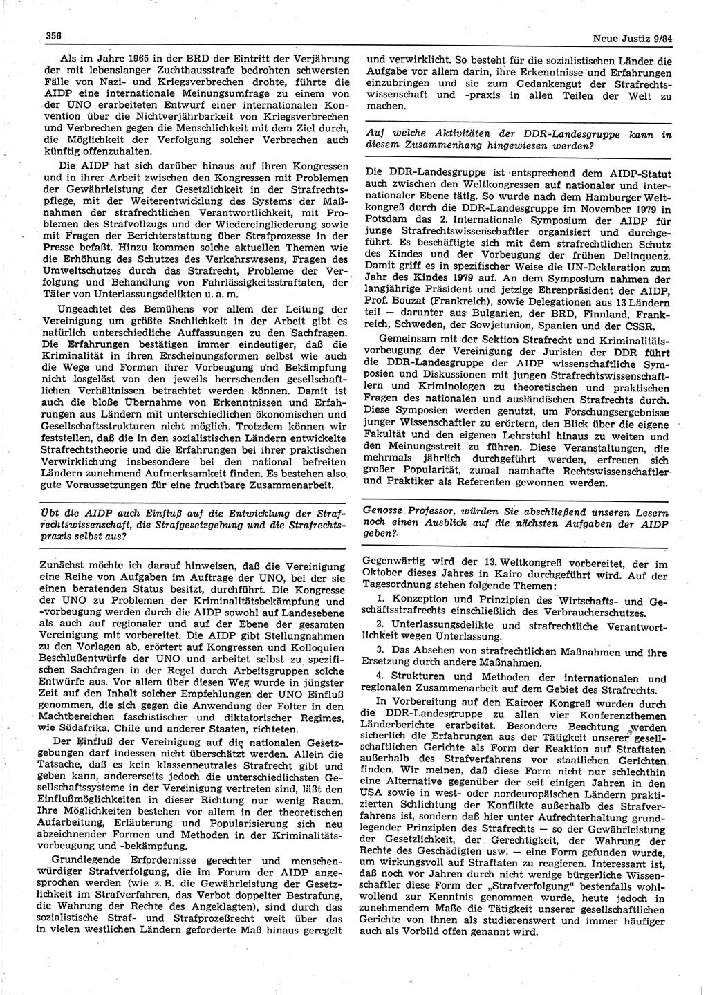 Neue Justiz (NJ), Zeitschrift für sozialistisches Recht und Gesetzlichkeit [Deutsche Demokratische Republik (DDR)], 38. Jahrgang 1984, Seite 356 (NJ DDR 1984, S. 356)