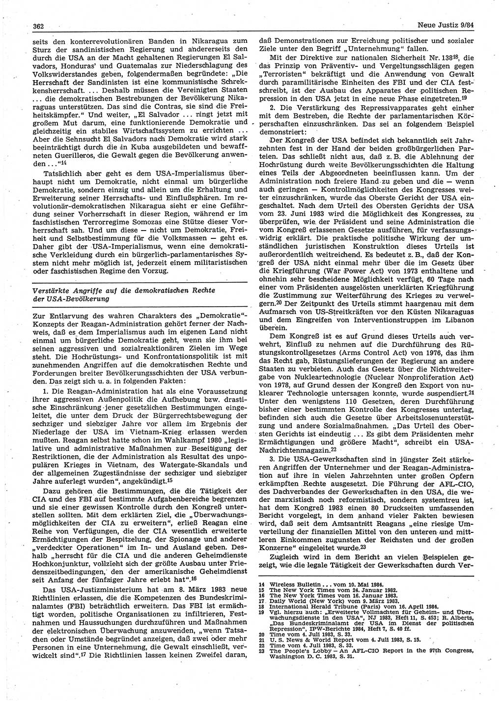 Neue Justiz (NJ), Zeitschrift für sozialistisches Recht und Gesetzlichkeit [Deutsche Demokratische Republik (DDR)], 38. Jahrgang 1984, Seite 362 (NJ DDR 1984, S. 362)