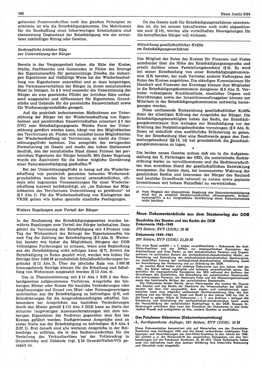 Neue Justiz (NJ), Zeitschrift für sozialistisches Recht und Gesetzlichkeit [Deutsche Demokratische Republik (DDR)], 38. Jahrgang 1984, Seite 368 (NJ DDR 1984, S. 368)