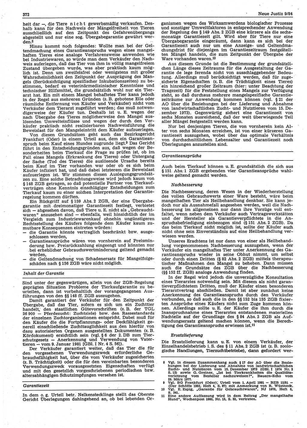 Neue Justiz (NJ), Zeitschrift für sozialistisches Recht und Gesetzlichkeit [Deutsche Demokratische Republik (DDR)], 38. Jahrgang 1984, Seite 372 (NJ DDR 1984, S. 372)