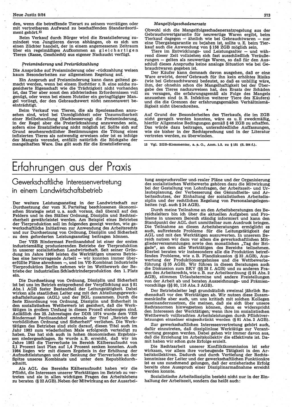 Neue Justiz (NJ), Zeitschrift für sozialistisches Recht und Gesetzlichkeit [Deutsche Demokratische Republik (DDR)], 38. Jahrgang 1984, Seite 373 (NJ DDR 1984, S. 373)