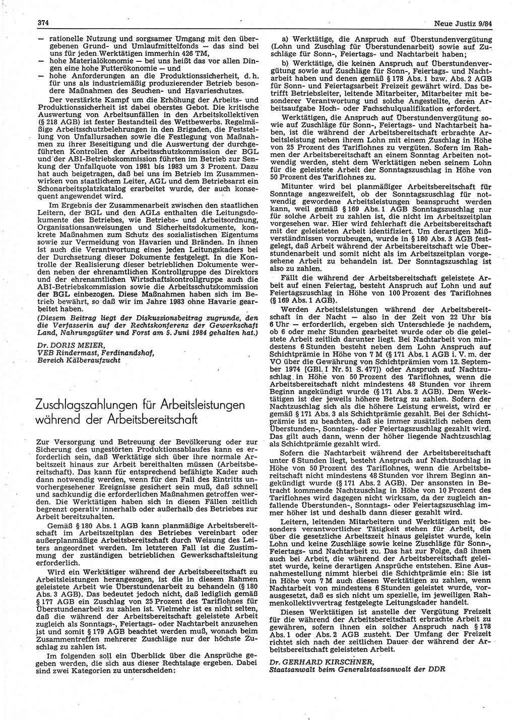 Neue Justiz (NJ), Zeitschrift für sozialistisches Recht und Gesetzlichkeit [Deutsche Demokratische Republik (DDR)], 38. Jahrgang 1984, Seite 374 (NJ DDR 1984, S. 374)
