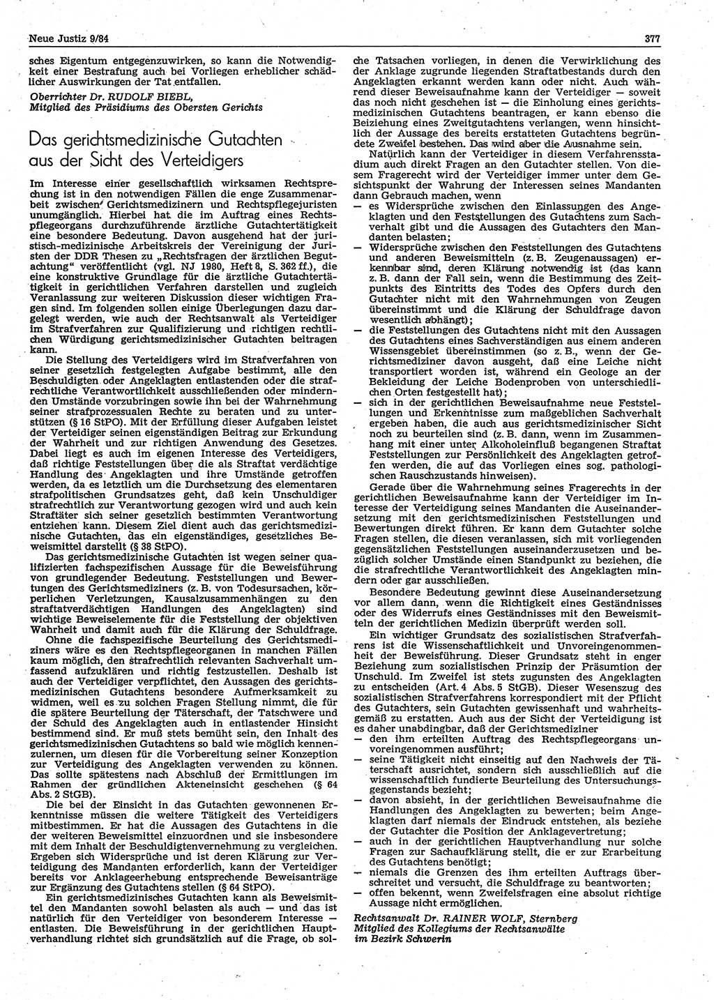 Neue Justiz (NJ), Zeitschrift für sozialistisches Recht und Gesetzlichkeit [Deutsche Demokratische Republik (DDR)], 38. Jahrgang 1984, Seite 377 (NJ DDR 1984, S. 377)