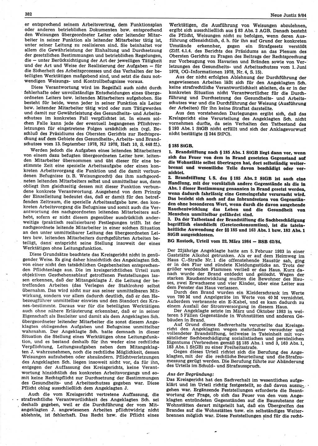 Neue Justiz (NJ), Zeitschrift für sozialistisches Recht und Gesetzlichkeit [Deutsche Demokratische Republik (DDR)], 38. Jahrgang 1984, Seite 382 (NJ DDR 1984, S. 382)