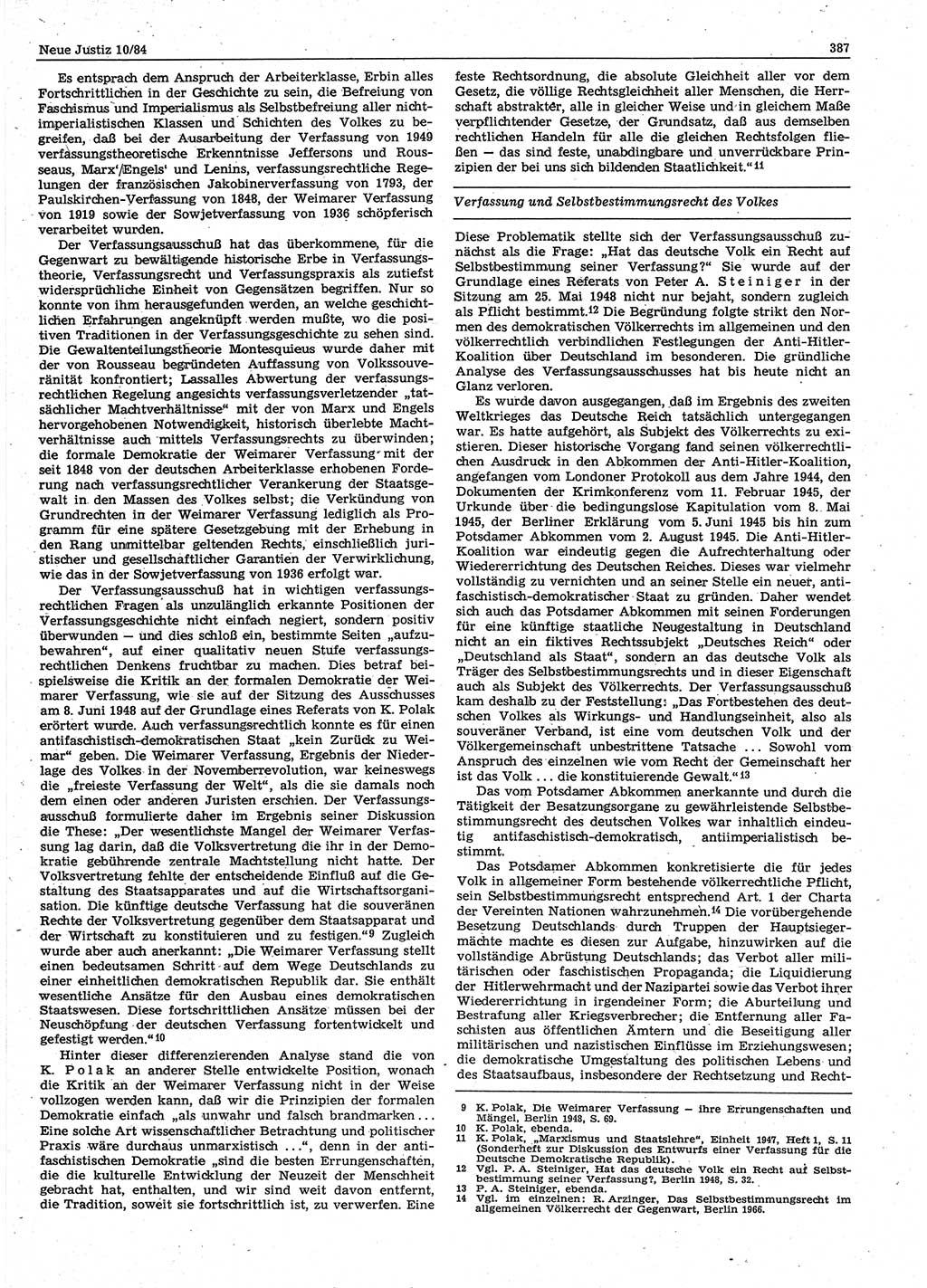 Neue Justiz (NJ), Zeitschrift für sozialistisches Recht und Gesetzlichkeit [Deutsche Demokratische Republik (DDR)], 38. Jahrgang 1984, Seite 387 (NJ DDR 1984, S. 387)