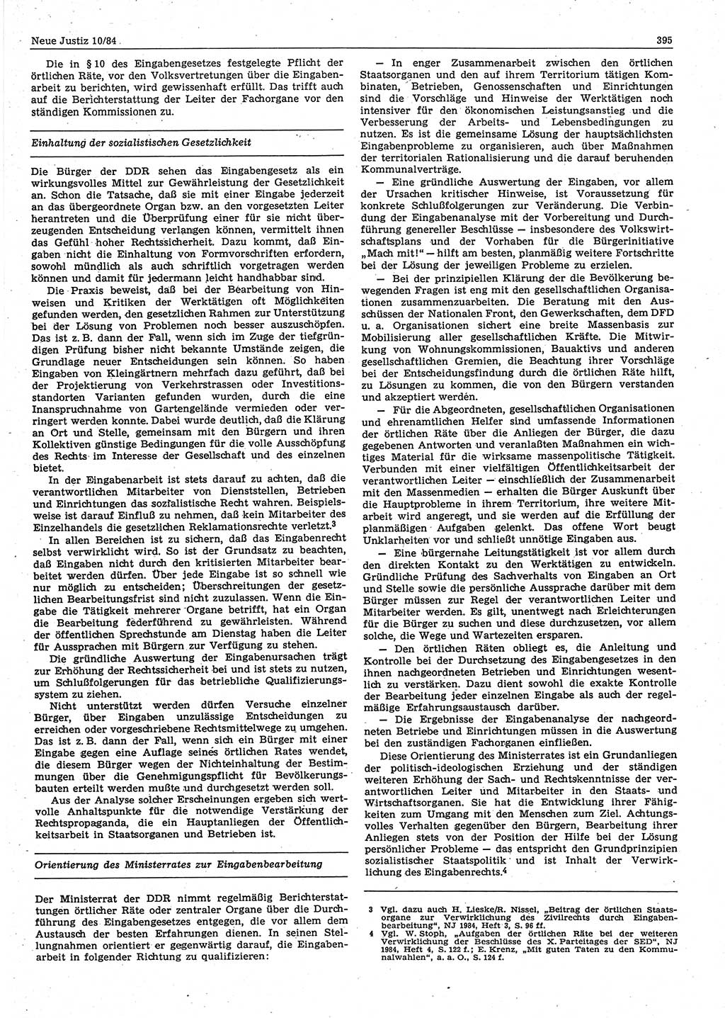 Neue Justiz (NJ), Zeitschrift für sozialistisches Recht und Gesetzlichkeit [Deutsche Demokratische Republik (DDR)], 38. Jahrgang 1984, Seite 395 (NJ DDR 1984, S. 395)