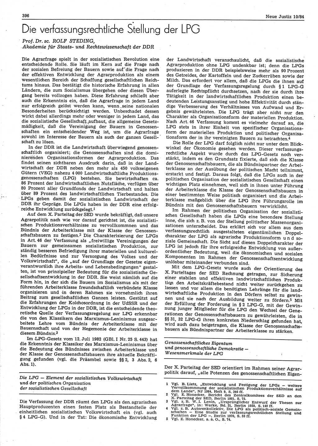 Neue Justiz (NJ), Zeitschrift für sozialistisches Recht und Gesetzlichkeit [Deutsche Demokratische Republik (DDR)], 38. Jahrgang 1984, Seite 396 (NJ DDR 1984, S. 396)