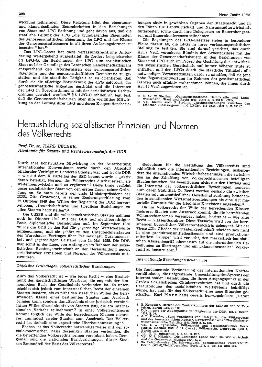 Neue Justiz (NJ), Zeitschrift für sozialistisches Recht und Gesetzlichkeit [Deutsche Demokratische Republik (DDR)], 38. Jahrgang 1984, Seite 398 (NJ DDR 1984, S. 398)