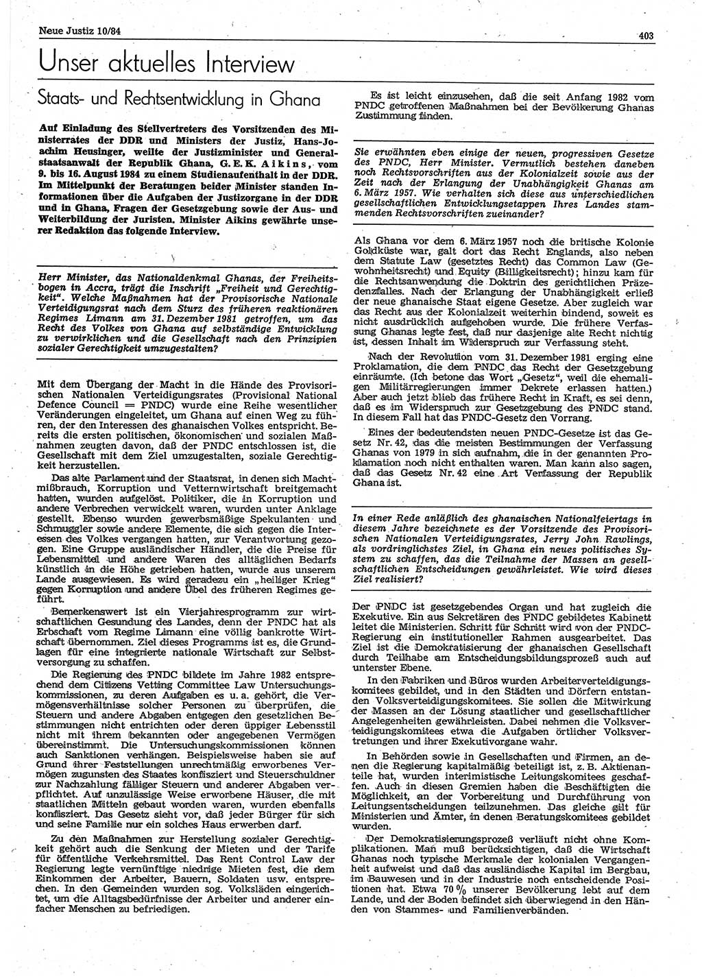 Neue Justiz (NJ), Zeitschrift für sozialistisches Recht und Gesetzlichkeit [Deutsche Demokratische Republik (DDR)], 38. Jahrgang 1984, Seite 403 (NJ DDR 1984, S. 403)