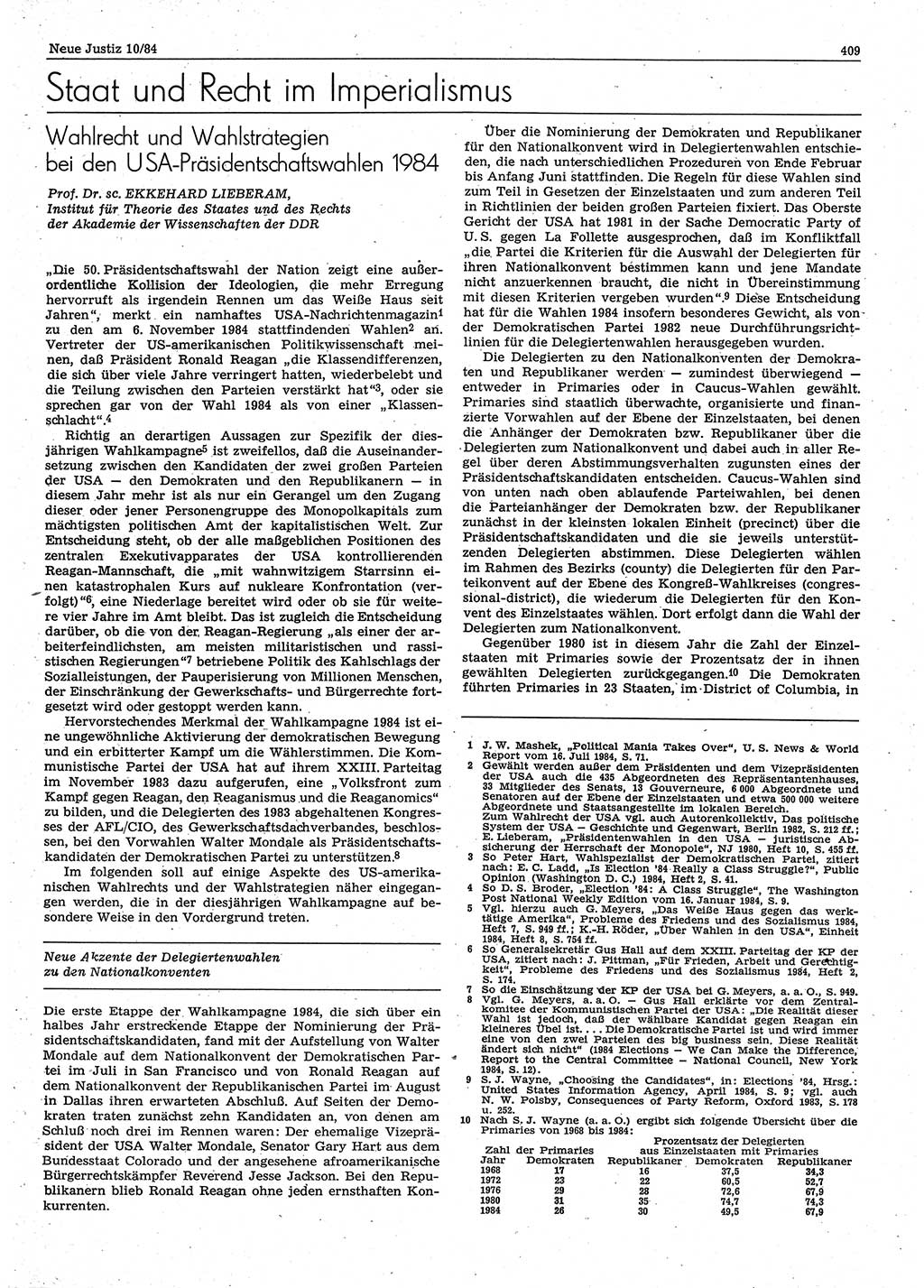 Neue Justiz (NJ), Zeitschrift für sozialistisches Recht und Gesetzlichkeit [Deutsche Demokratische Republik (DDR)], 38. Jahrgang 1984, Seite 409 (NJ DDR 1984, S. 409)