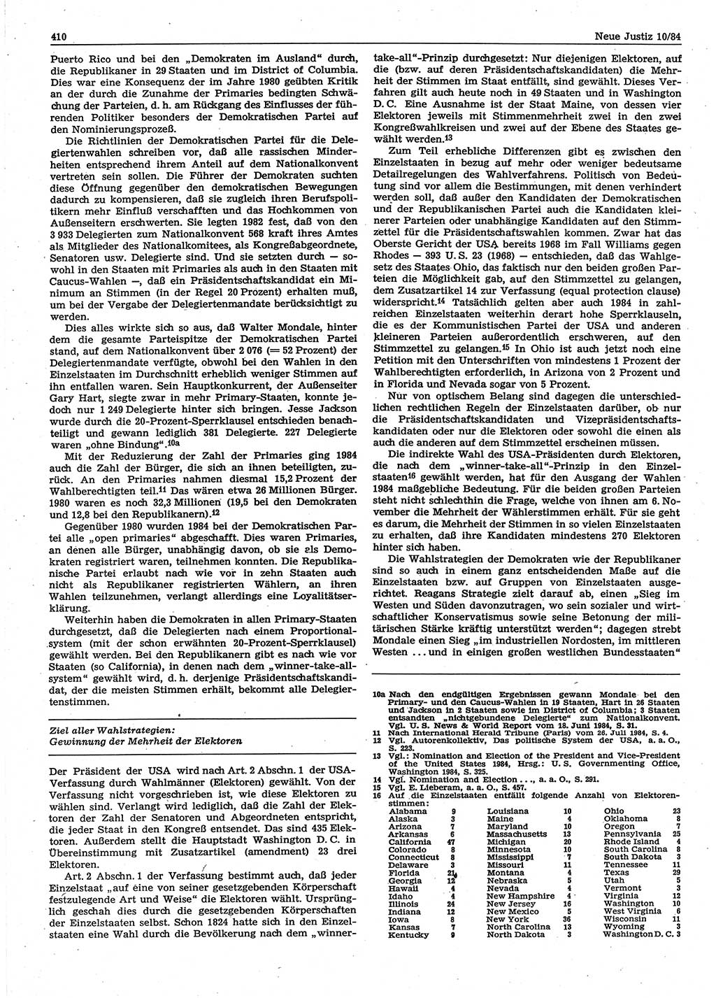 Neue Justiz (NJ), Zeitschrift für sozialistisches Recht und Gesetzlichkeit [Deutsche Demokratische Republik (DDR)], 38. Jahrgang 1984, Seite 410 (NJ DDR 1984, S. 410)