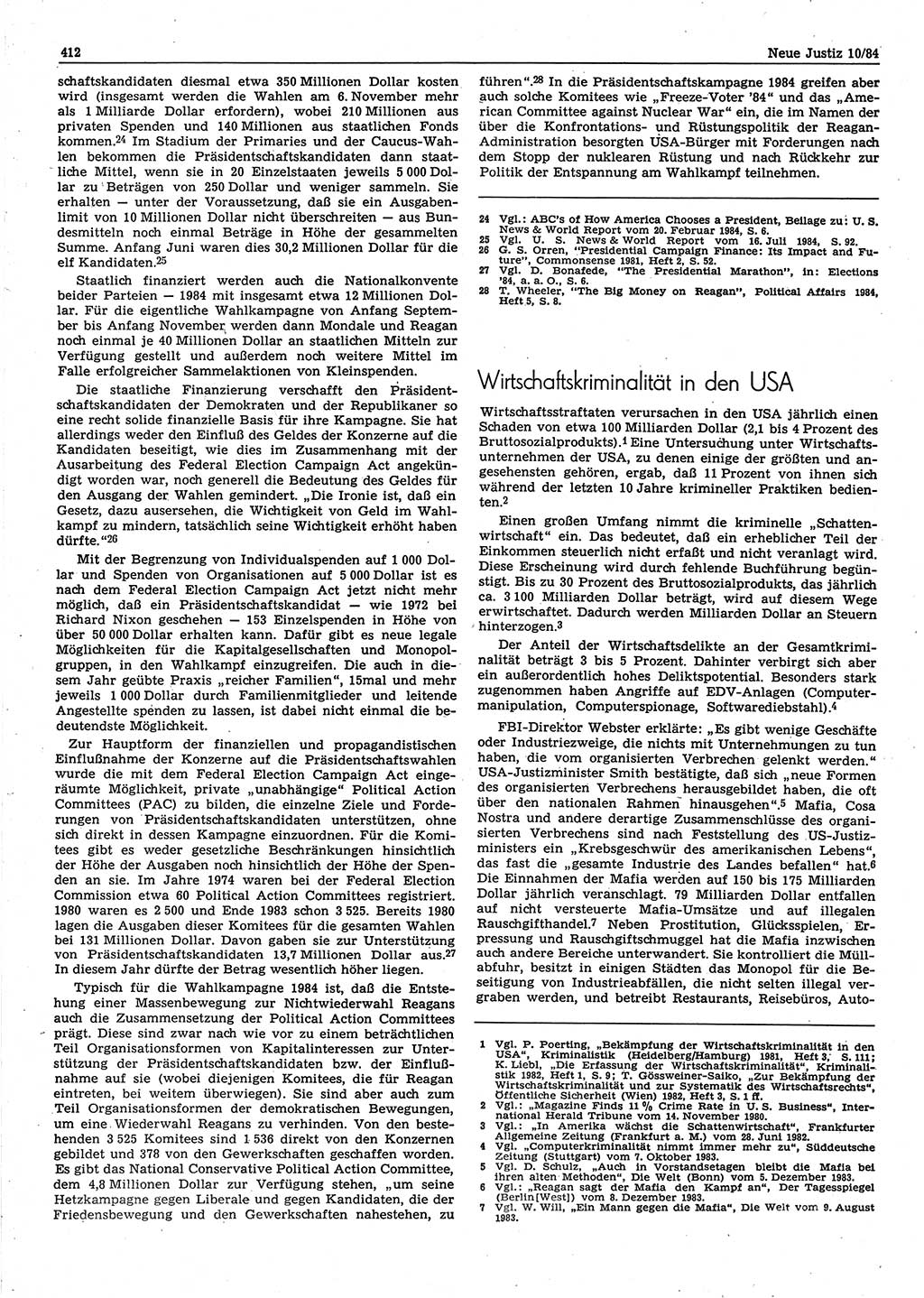 Neue Justiz (NJ), Zeitschrift für sozialistisches Recht und Gesetzlichkeit [Deutsche Demokratische Republik (DDR)], 38. Jahrgang 1984, Seite 412 (NJ DDR 1984, S. 412)