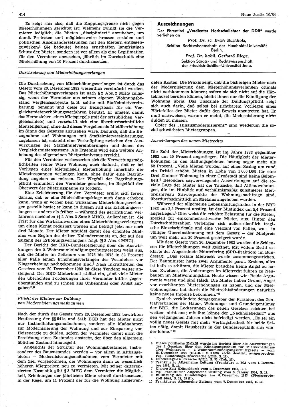 Neue Justiz (NJ), Zeitschrift für sozialistisches Recht und Gesetzlichkeit [Deutsche Demokratische Republik (DDR)], 38. Jahrgang 1984, Seite 414 (NJ DDR 1984, S. 414)
