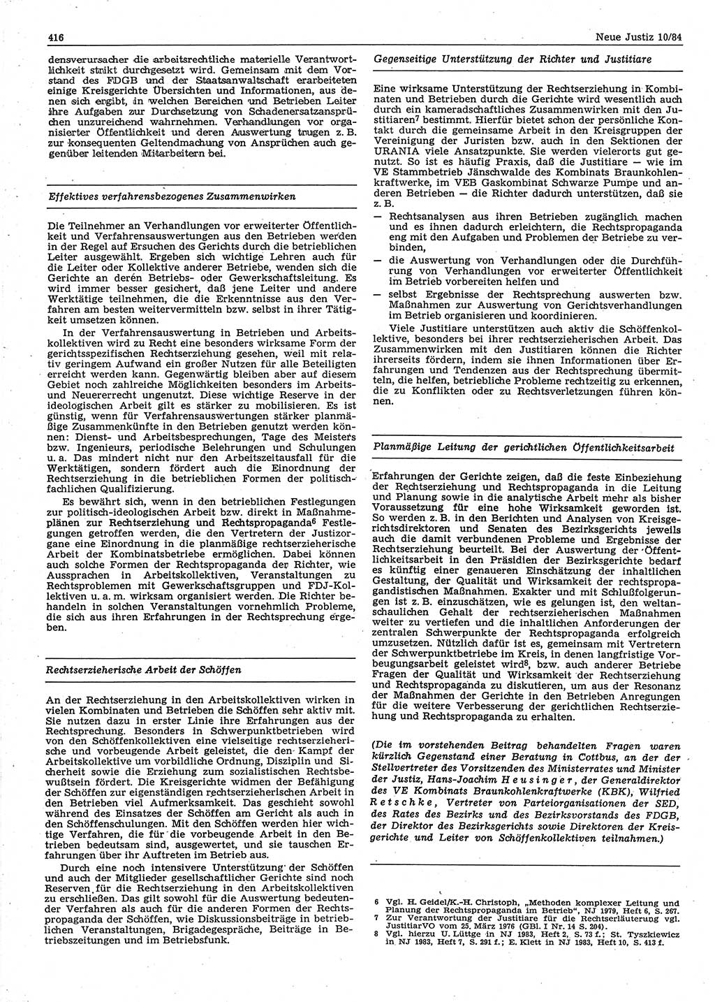 Neue Justiz (NJ), Zeitschrift für sozialistisches Recht und Gesetzlichkeit [Deutsche Demokratische Republik (DDR)], 38. Jahrgang 1984, Seite 416 (NJ DDR 1984, S. 416)