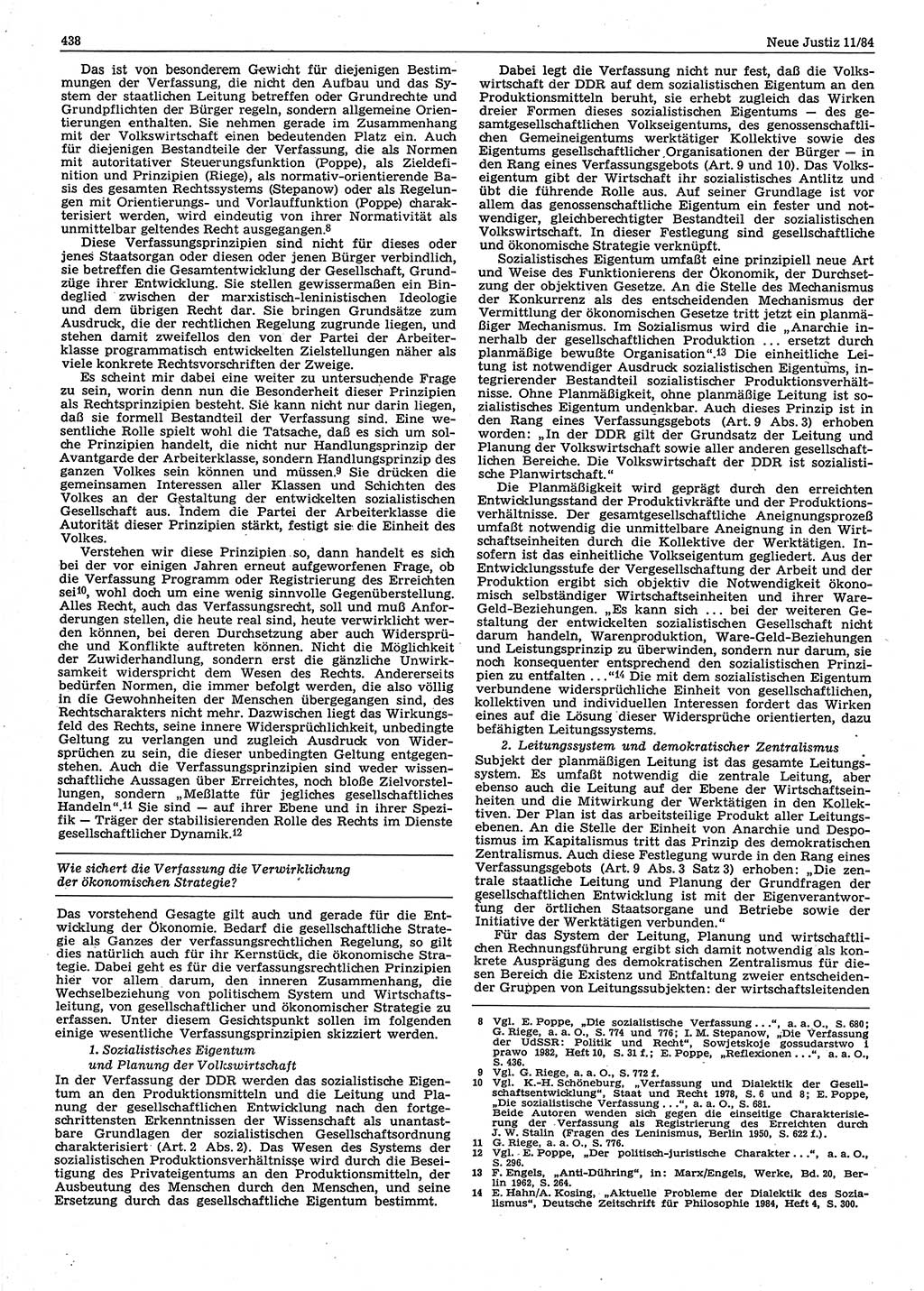 Neue Justiz (NJ), Zeitschrift für sozialistisches Recht und Gesetzlichkeit [Deutsche Demokratische Republik (DDR)], 38. Jahrgang 1984, Seite 438 (NJ DDR 1984, S. 438)