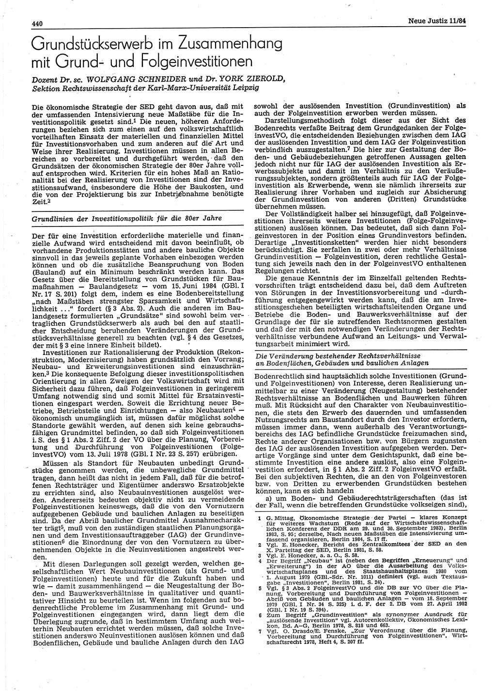 Neue Justiz (NJ), Zeitschrift für sozialistisches Recht und Gesetzlichkeit [Deutsche Demokratische Republik (DDR)], 38. Jahrgang 1984, Seite 440 (NJ DDR 1984, S. 440)