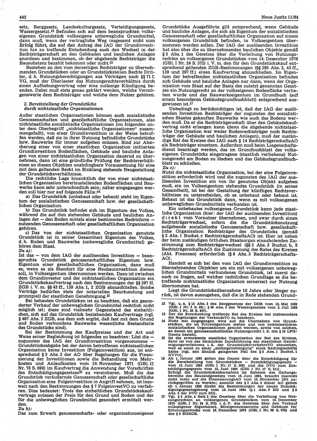 Neue Justiz (NJ), Zeitschrift für sozialistisches Recht und Gesetzlichkeit [Deutsche Demokratische Republik (DDR)], 38. Jahrgang 1984, Seite 442 (NJ DDR 1984, S. 442)