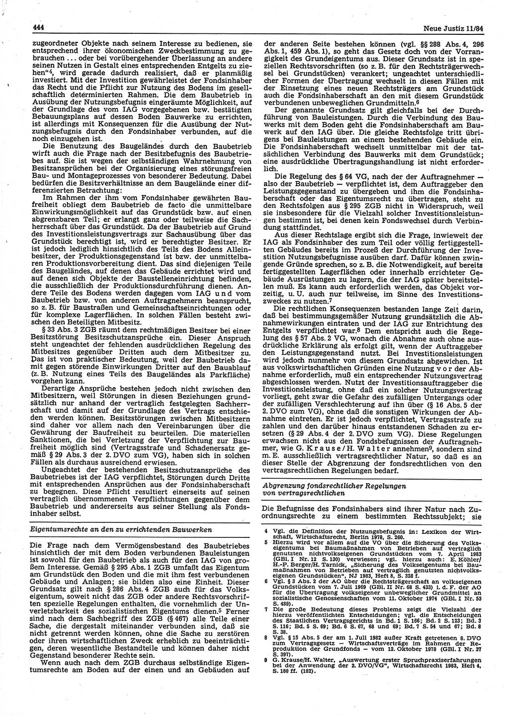 Neue Justiz (NJ), Zeitschrift für sozialistisches Recht und Gesetzlichkeit [Deutsche Demokratische Republik (DDR)], 38. Jahrgang 1984, Seite 444 (NJ DDR 1984, S. 444)