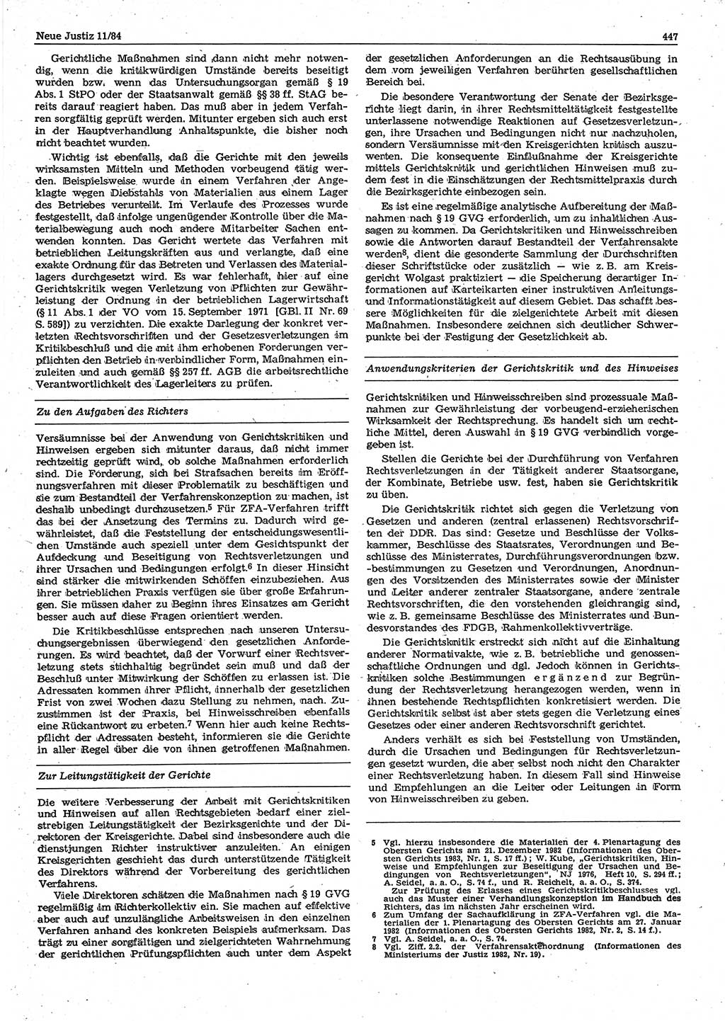 Neue Justiz (NJ), Zeitschrift für sozialistisches Recht und Gesetzlichkeit [Deutsche Demokratische Republik (DDR)], 38. Jahrgang 1984, Seite 447 (NJ DDR 1984, S. 447)
