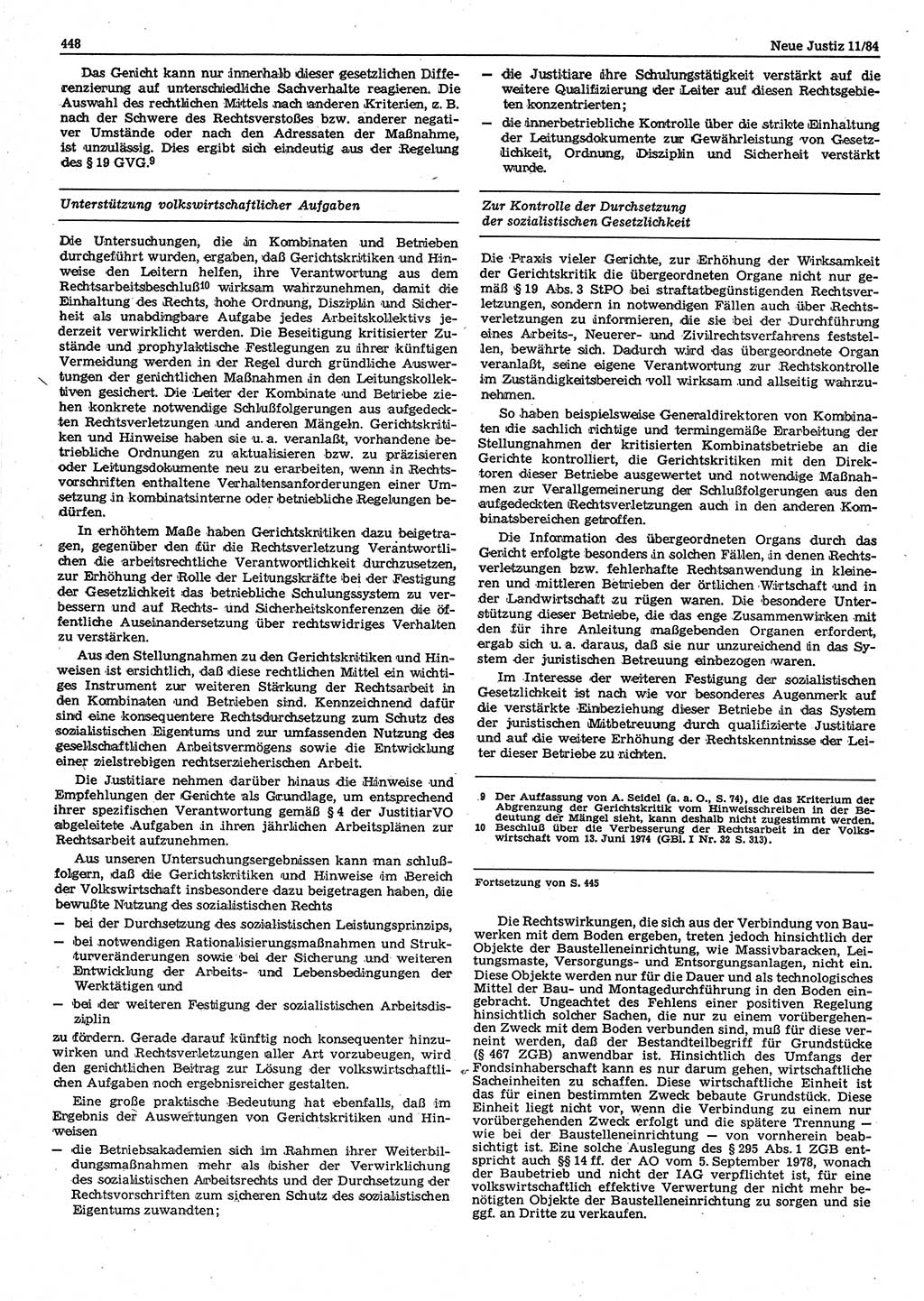 Neue Justiz (NJ), Zeitschrift für sozialistisches Recht und Gesetzlichkeit [Deutsche Demokratische Republik (DDR)], 38. Jahrgang 1984, Seite 448 (NJ DDR 1984, S. 448)