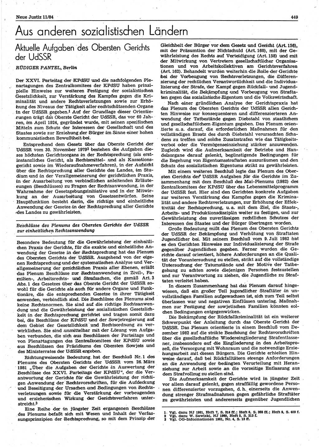 Neue Justiz (NJ), Zeitschrift für sozialistisches Recht und Gesetzlichkeit [Deutsche Demokratische Republik (DDR)], 38. Jahrgang 1984, Seite 449 (NJ DDR 1984, S. 449)