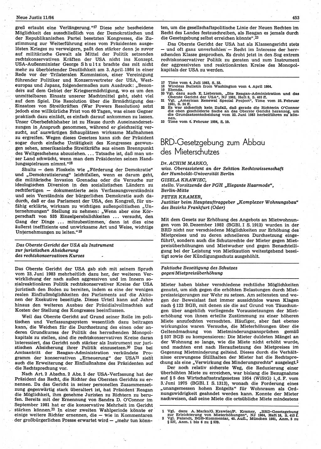 Neue Justiz (NJ), Zeitschrift für sozialistisches Recht und Gesetzlichkeit [Deutsche Demokratische Republik (DDR)], 38. Jahrgang 1984, Seite 453 (NJ DDR 1984, S. 453)