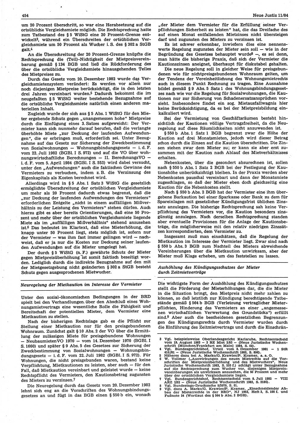Neue Justiz (NJ), Zeitschrift für sozialistisches Recht und Gesetzlichkeit [Deutsche Demokratische Republik (DDR)], 38. Jahrgang 1984, Seite 454 (NJ DDR 1984, S. 454)