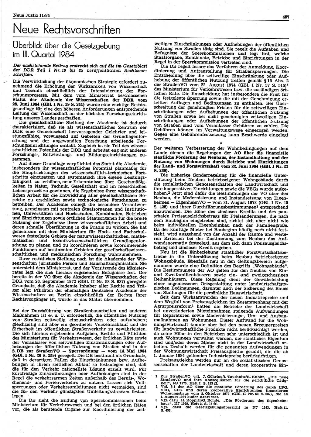 Neue Justiz (NJ), Zeitschrift für sozialistisches Recht und Gesetzlichkeit [Deutsche Demokratische Republik (DDR)], 38. Jahrgang 1984, Seite 457 (NJ DDR 1984, S. 457)
