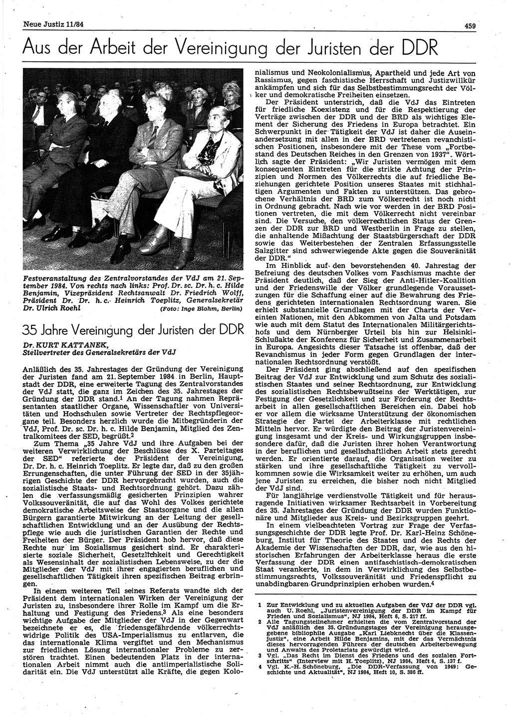 Neue Justiz (NJ), Zeitschrift für sozialistisches Recht und Gesetzlichkeit [Deutsche Demokratische Republik (DDR)], 38. Jahrgang 1984, Seite 459 (NJ DDR 1984, S. 459)
