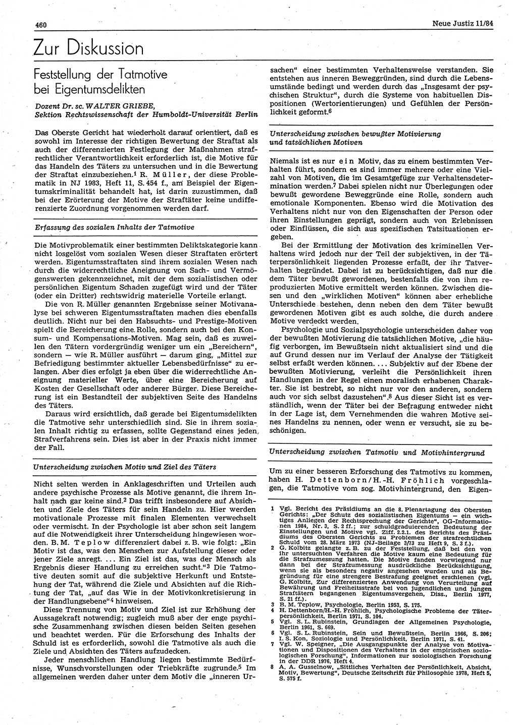 Neue Justiz (NJ), Zeitschrift für sozialistisches Recht und Gesetzlichkeit [Deutsche Demokratische Republik (DDR)], 38. Jahrgang 1984, Seite 460 (NJ DDR 1984, S. 460)