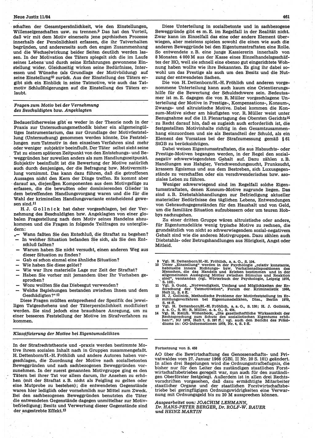 Neue Justiz (NJ), Zeitschrift für sozialistisches Recht und Gesetzlichkeit [Deutsche Demokratische Republik (DDR)], 38. Jahrgang 1984, Seite 461 (NJ DDR 1984, S. 461)