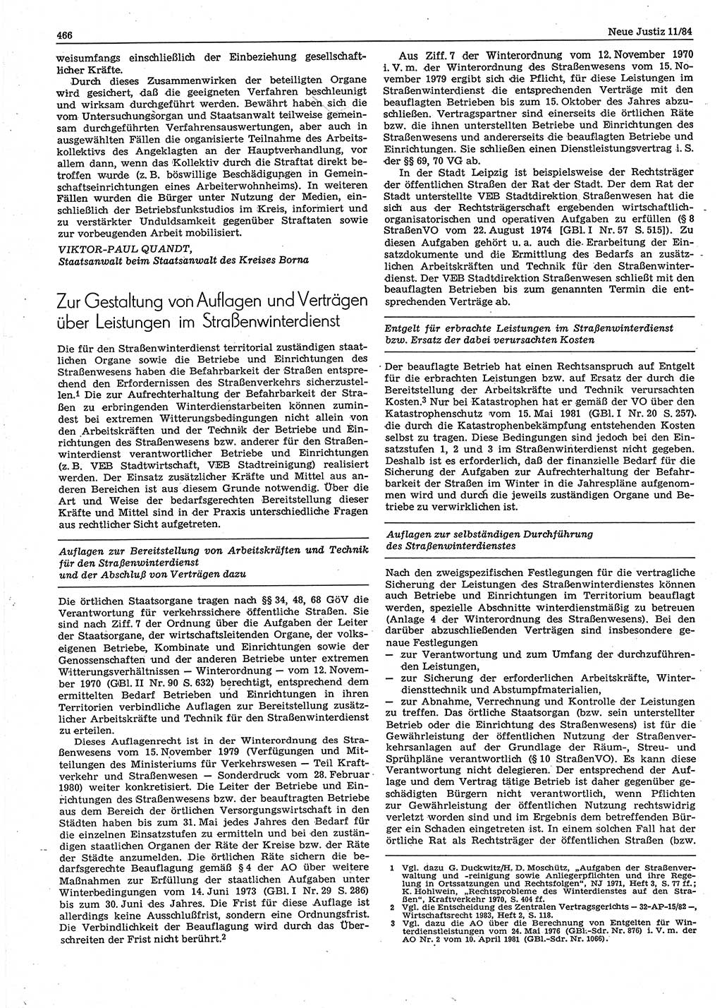 Neue Justiz (NJ), Zeitschrift für sozialistisches Recht und Gesetzlichkeit [Deutsche Demokratische Republik (DDR)], 38. Jahrgang 1984, Seite 466 (NJ DDR 1984, S. 466)