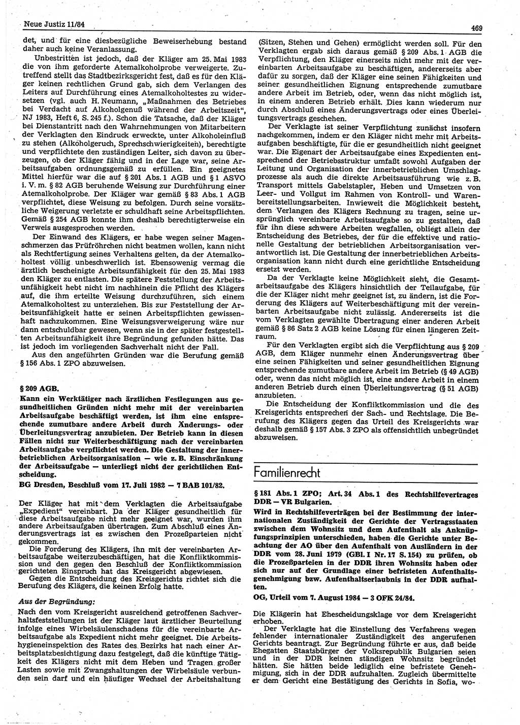 Neue Justiz (NJ), Zeitschrift für sozialistisches Recht und Gesetzlichkeit [Deutsche Demokratische Republik (DDR)], 38. Jahrgang 1984, Seite 469 (NJ DDR 1984, S. 469)