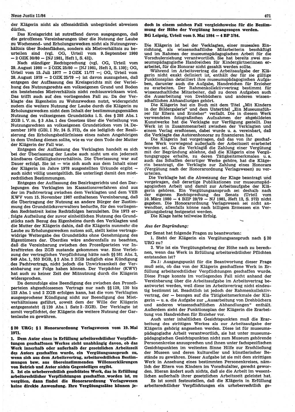 Neue Justiz (NJ), Zeitschrift für sozialistisches Recht und Gesetzlichkeit [Deutsche Demokratische Republik (DDR)], 38. Jahrgang 1984, Seite 471 (NJ DDR 1984, S. 471)