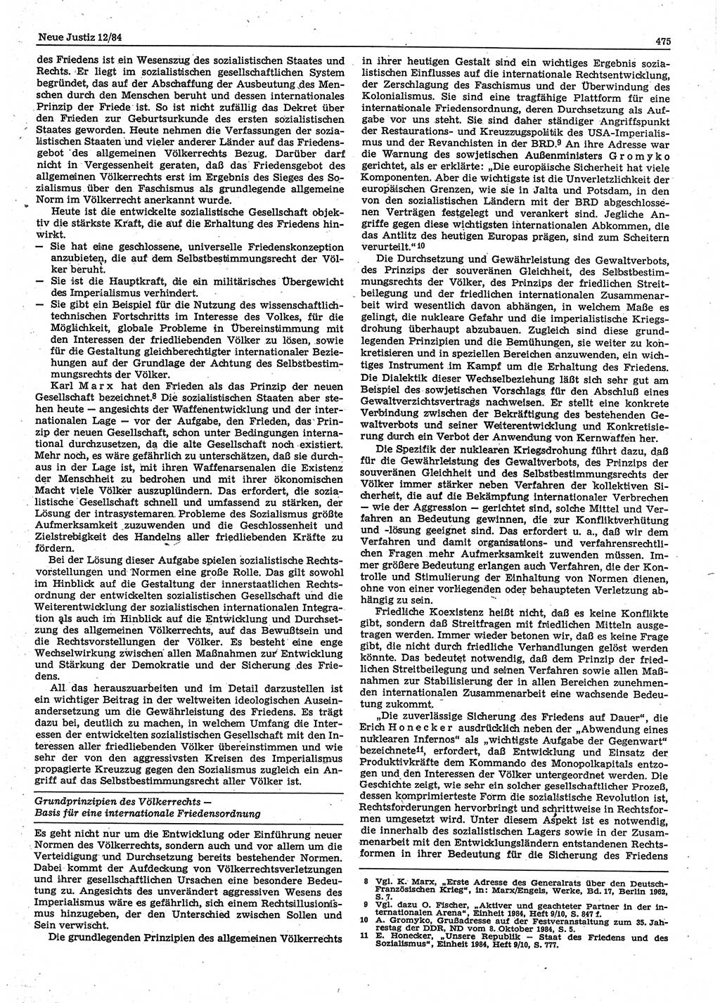 Neue Justiz (NJ), Zeitschrift für sozialistisches Recht und Gesetzlichkeit [Deutsche Demokratische Republik (DDR)], 38. Jahrgang 1984, Seite 475 (NJ DDR 1984, S. 475)