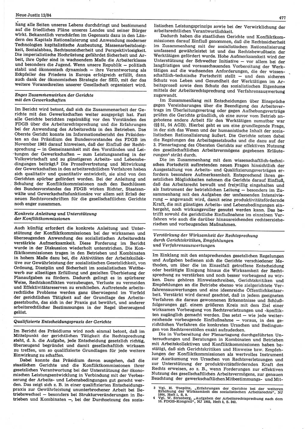 Neue Justiz (NJ), Zeitschrift für sozialistisches Recht und Gesetzlichkeit [Deutsche Demokratische Republik (DDR)], 38. Jahrgang 1984, Seite 477 (NJ DDR 1984, S. 477)