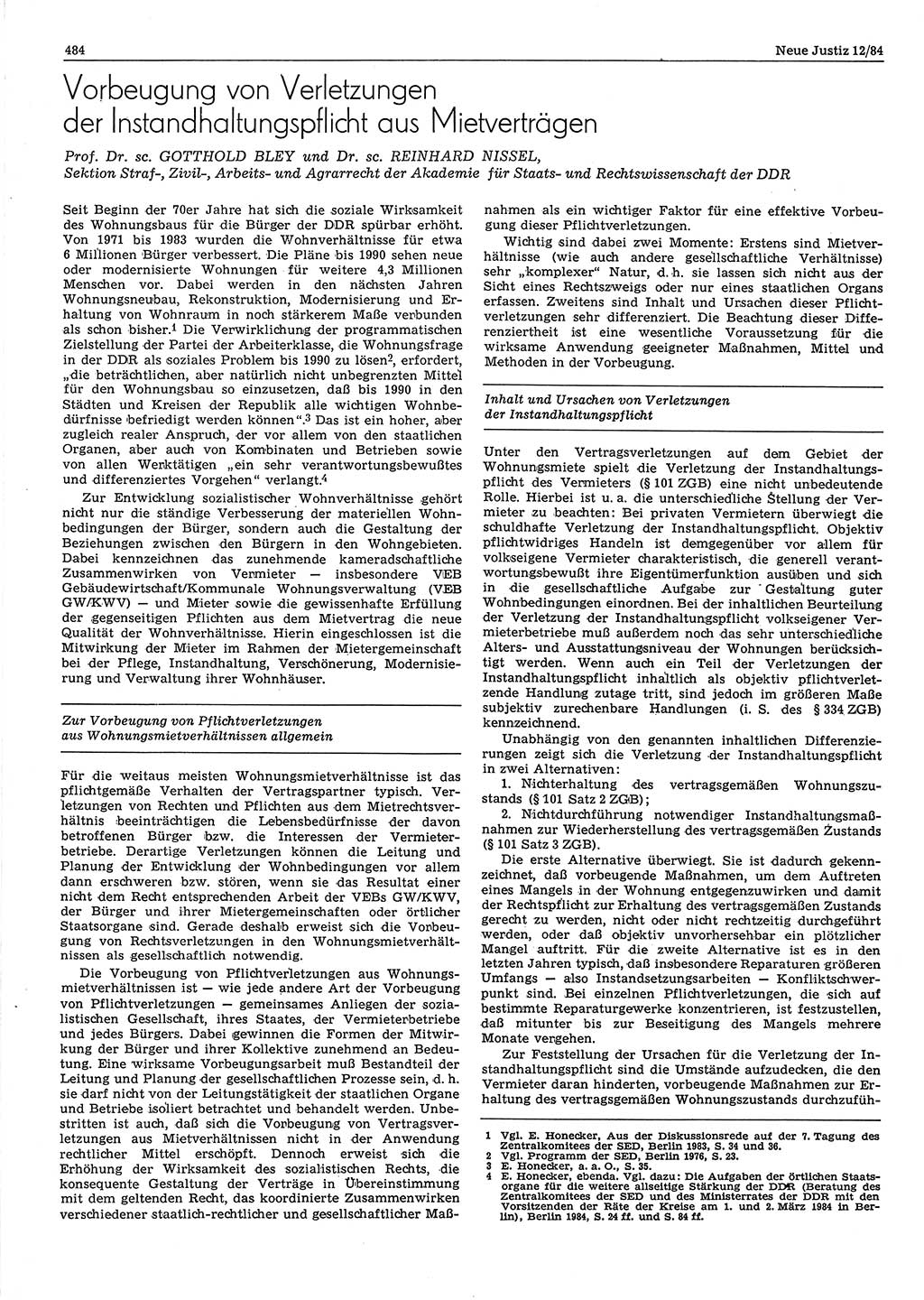 Neue Justiz (NJ), Zeitschrift für sozialistisches Recht und Gesetzlichkeit [Deutsche Demokratische Republik (DDR)], 38. Jahrgang 1984, Seite 484 (NJ DDR 1984, S. 484)