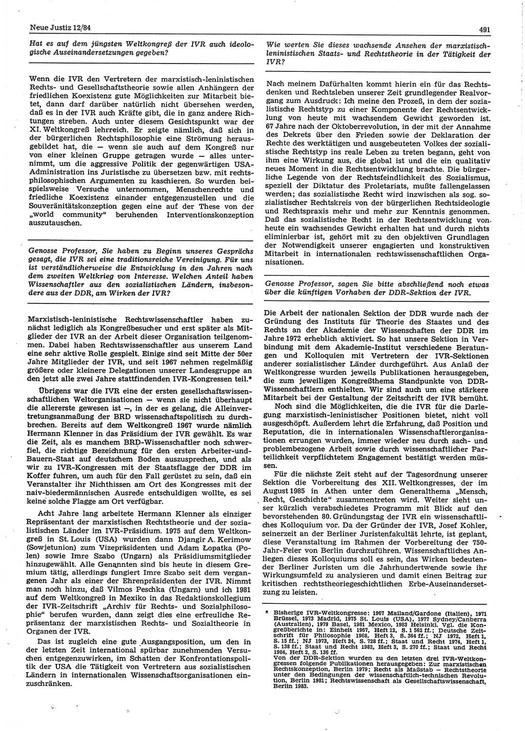Neue Justiz (NJ), Zeitschrift für sozialistisches Recht und Gesetzlichkeit [Deutsche Demokratische Republik (DDR)], 38. Jahrgang 1984, Seite 491 (NJ DDR 1984, S. 491)