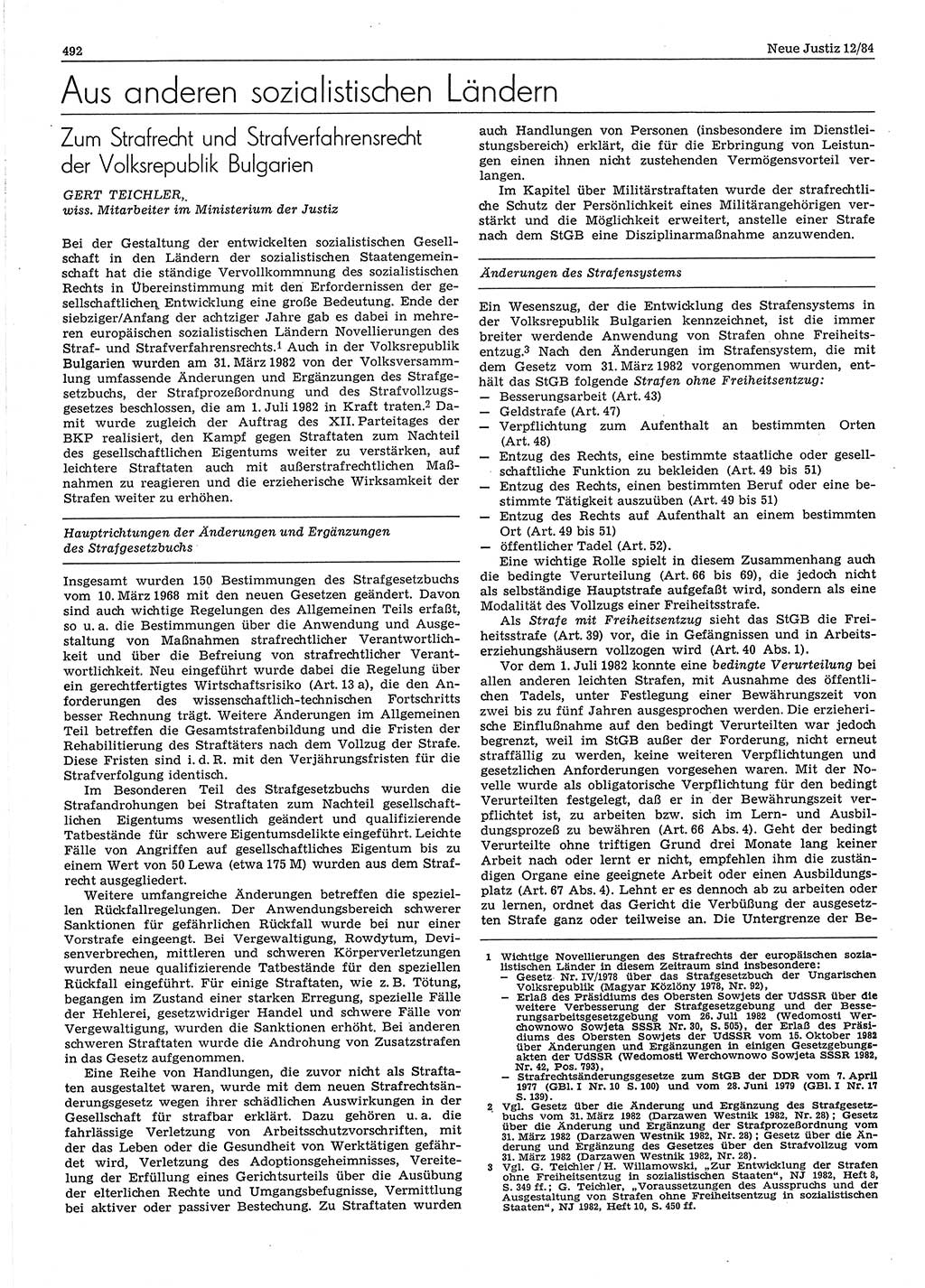 Neue Justiz (NJ), Zeitschrift für sozialistisches Recht und Gesetzlichkeit [Deutsche Demokratische Republik (DDR)], 38. Jahrgang 1984, Seite 492 (NJ DDR 1984, S. 492)