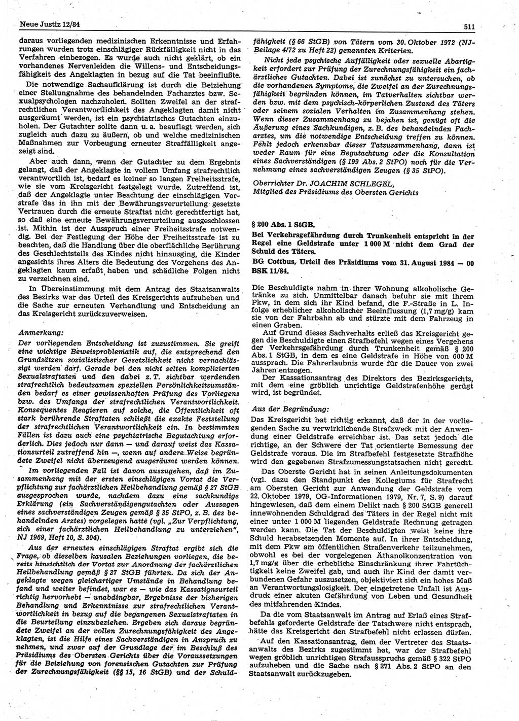 Neue Justiz (NJ), Zeitschrift für sozialistisches Recht und Gesetzlichkeit [Deutsche Demokratische Republik (DDR)], 38. Jahrgang 1984, Seite 511 (NJ DDR 1984, S. 511)