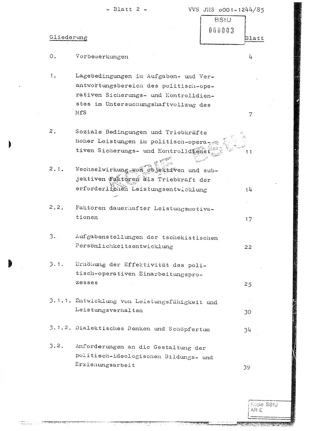 Abschlußarbeit im postgradualen Studium Major Bernd Mostowy (Abt. ⅩⅣ), Ministerium für Staatssicherheit (MfS) [Deutsche Demokratische Republik (DDR)], Juristische Hochschule (JHS), Vertrauliche Verschlußsache (VVS) o001-1244/85, Potsdam 1985, Blatt 2 (Abschl.-Arb.-Postgrad.-Stud. MfS DDR JHS VVS o001-1244/85 1985, Bl. 2)