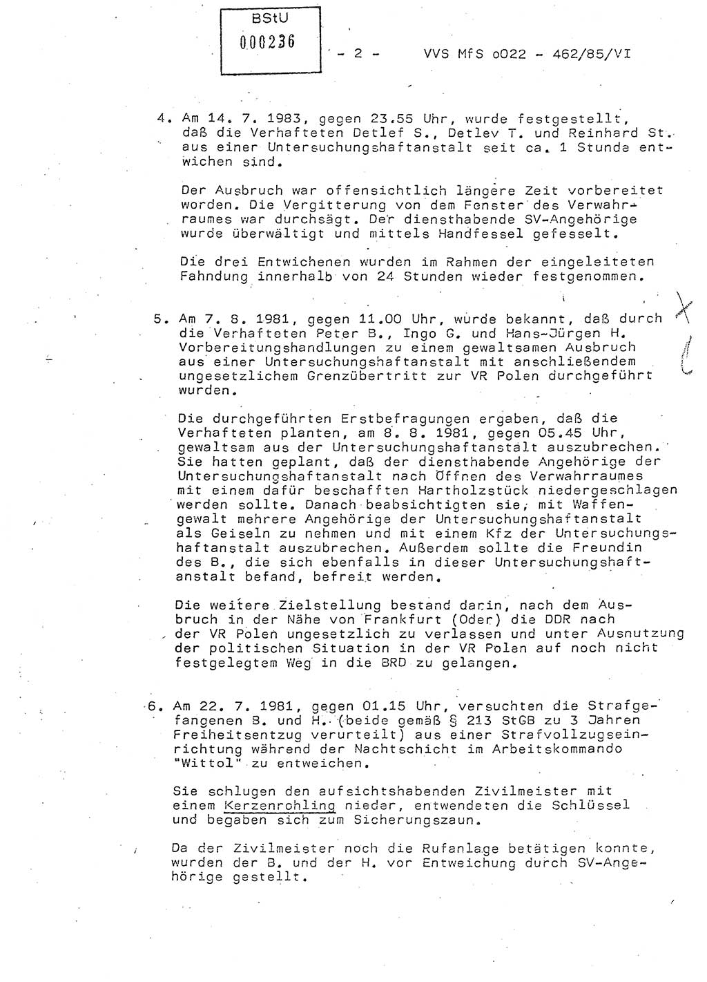 Der Untersuchungshaftvollzug im MfS, Anlage zum Schulungsmaterial Teil Ⅵ, Ministerium für Staatssicherheit [Deutsche Demokratische Republik (DDR)], Abteilung (Abt.) ⅩⅣ, Vertrauliche Verschlußsache (VVS) o022-462/85/Ⅵ, Berlin 1985, Seite 2 (Anl. Sch.-Mat. Ⅵ MfS DDR Abt. ⅩⅣ VVS o022-462/85/Ⅵ 1985, S. 2)