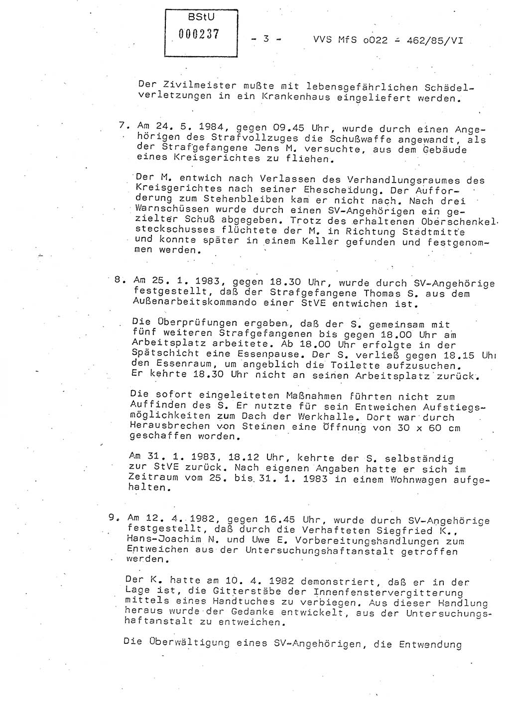 Der Untersuchungshaftvollzug im MfS, Anlage zum Schulungsmaterial Teil Ⅵ, Ministerium für Staatssicherheit [Deutsche Demokratische Republik (DDR)], Abteilung (Abt.) ⅩⅣ, Vertrauliche Verschlußsache (VVS) o022-462/85/Ⅵ, Berlin 1985, Seite 3 (Anl. Sch.-Mat. Ⅵ MfS DDR Abt. ⅩⅣ VVS o022-462/85/Ⅵ 1985, S. 3)