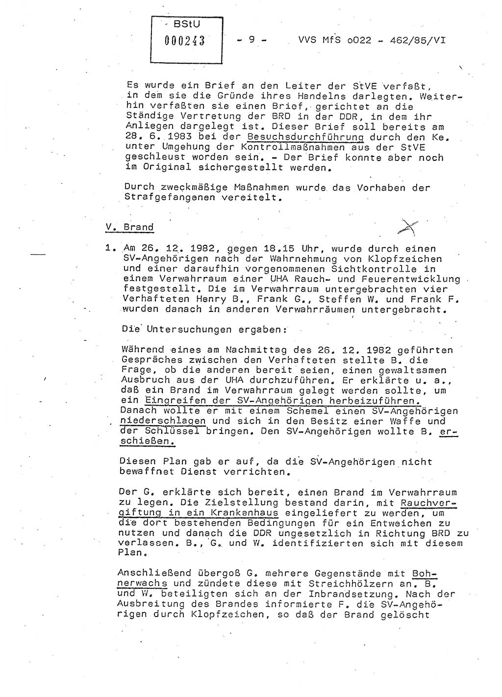 Der Untersuchungshaftvollzug im MfS, Anlage zum Schulungsmaterial Teil Ⅵ, Ministerium für Staatssicherheit [Deutsche Demokratische Republik (DDR)], Abteilung (Abt.) ⅩⅣ, Vertrauliche Verschlußsache (VVS) o022-462/85/Ⅵ, Berlin 1985, Seite 9 (Anl. Sch.-Mat. Ⅵ MfS DDR Abt. ⅩⅣ VVS o022-462/85/Ⅵ 1985, S. 9)